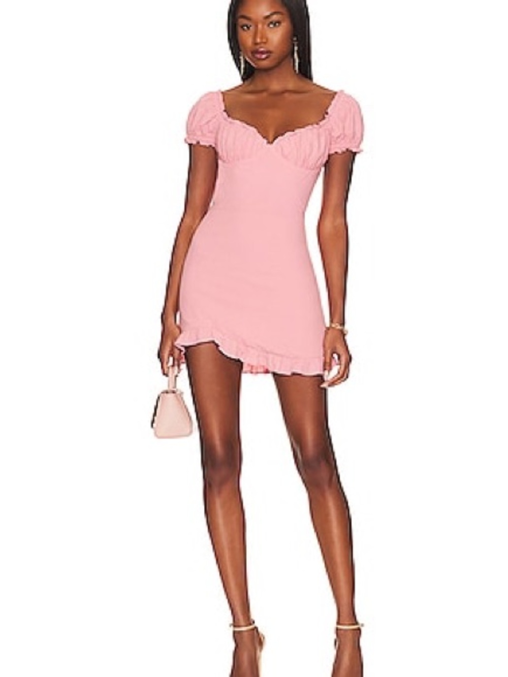 NWT Revolve Superdown aria blush pink ruffle puff sleeve mini dress size medium
